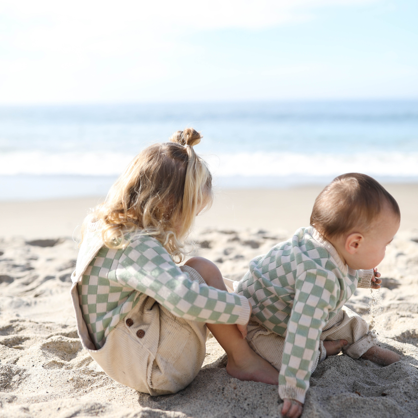 Baby Checkered Knit Sweater - Sage