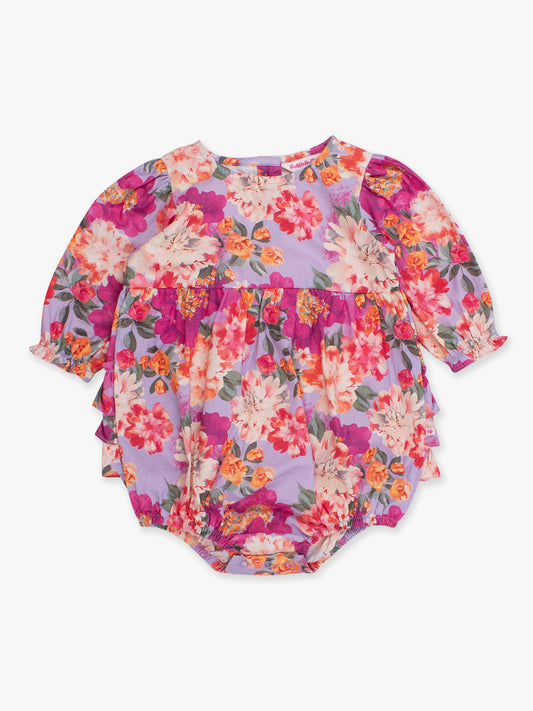 Baby Girls Long Sleeve Bubble Romper: Lavender Valley