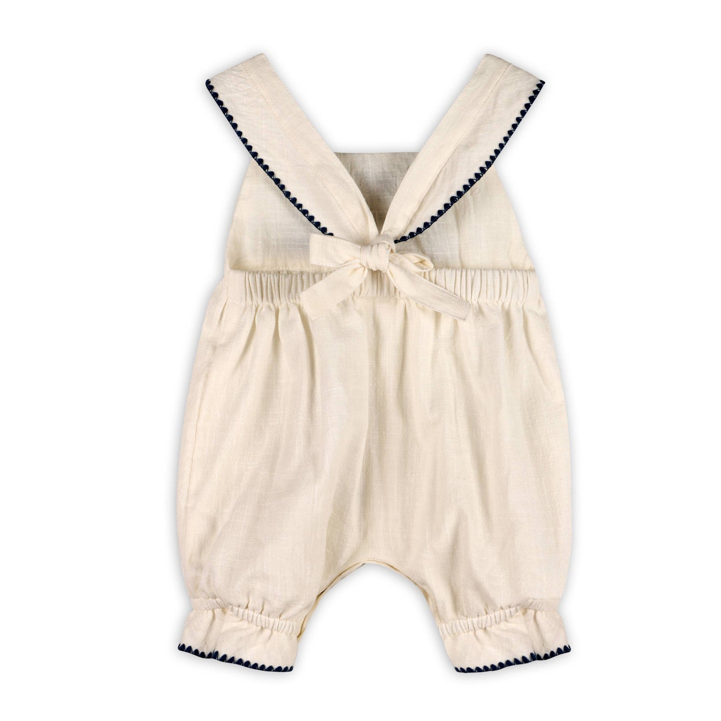 Milena Embroidered Bubble Baby Romper (Organic Cotton): Coconut Milk, Navy Blue Embroidery / 6-12M