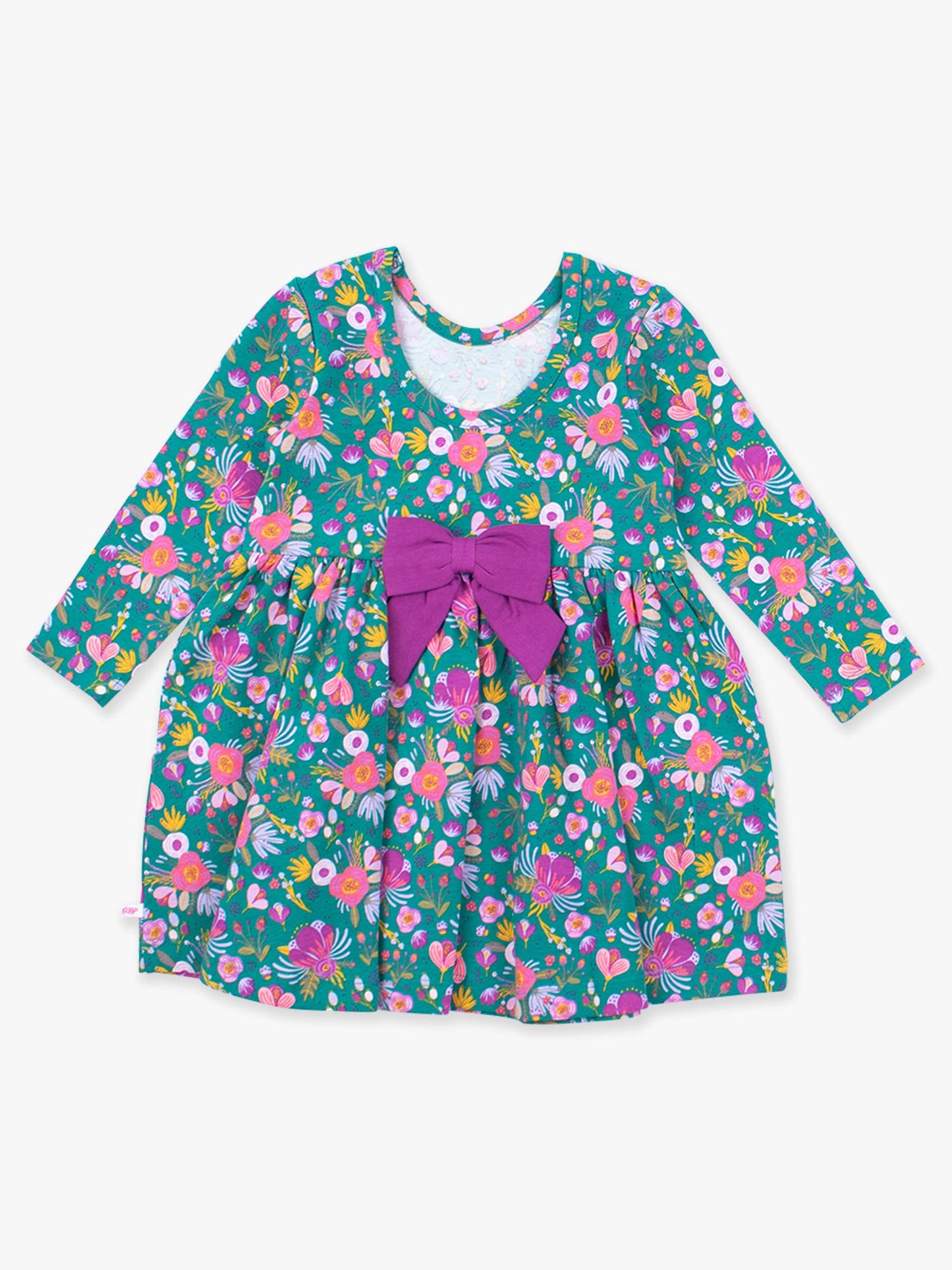 Baby Girls Knit Long Sleeve Twirl Dress: Emerald Floral