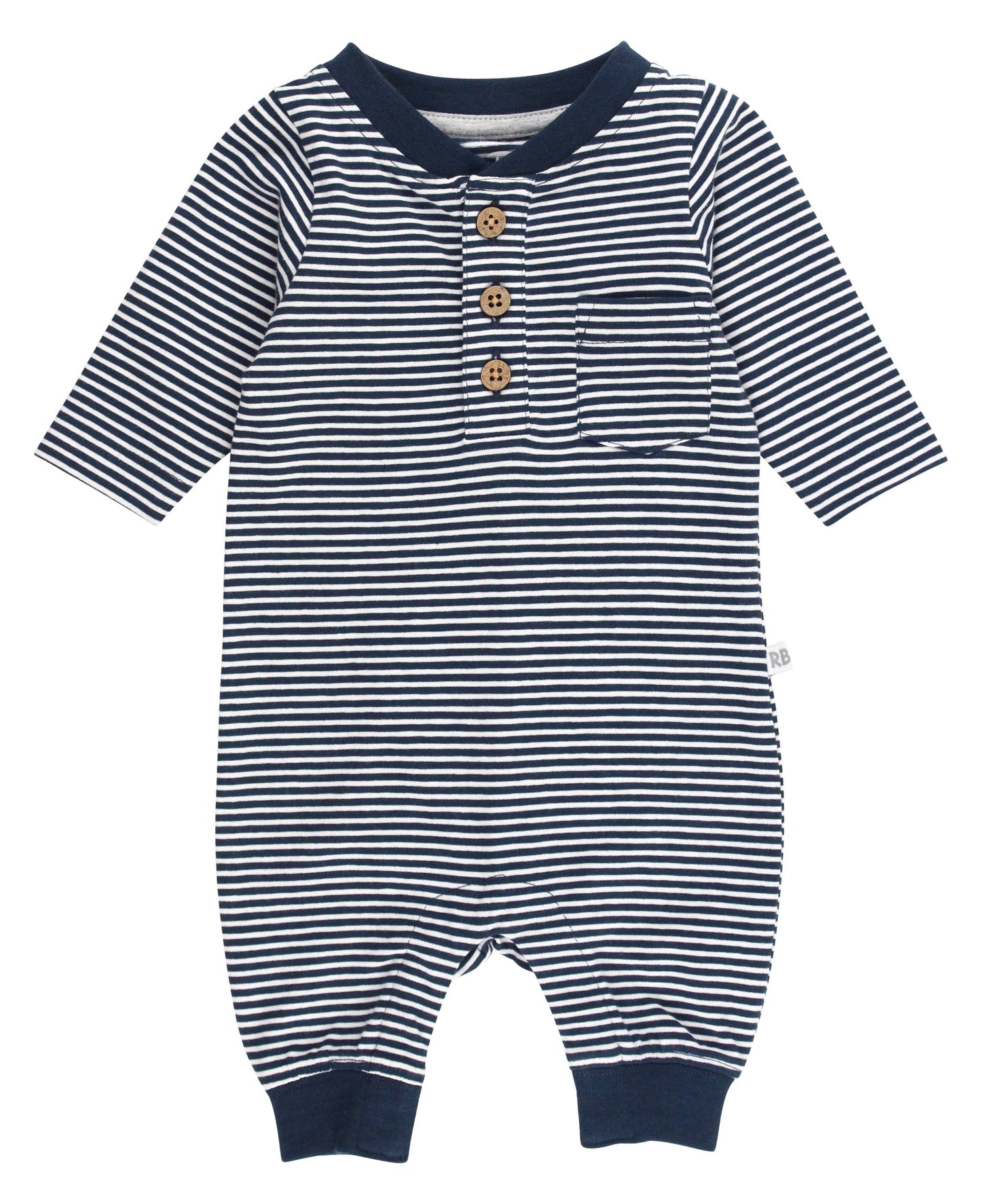 Baby Tiny Navy Stripe Knit Henley Pocket Romper: Blue