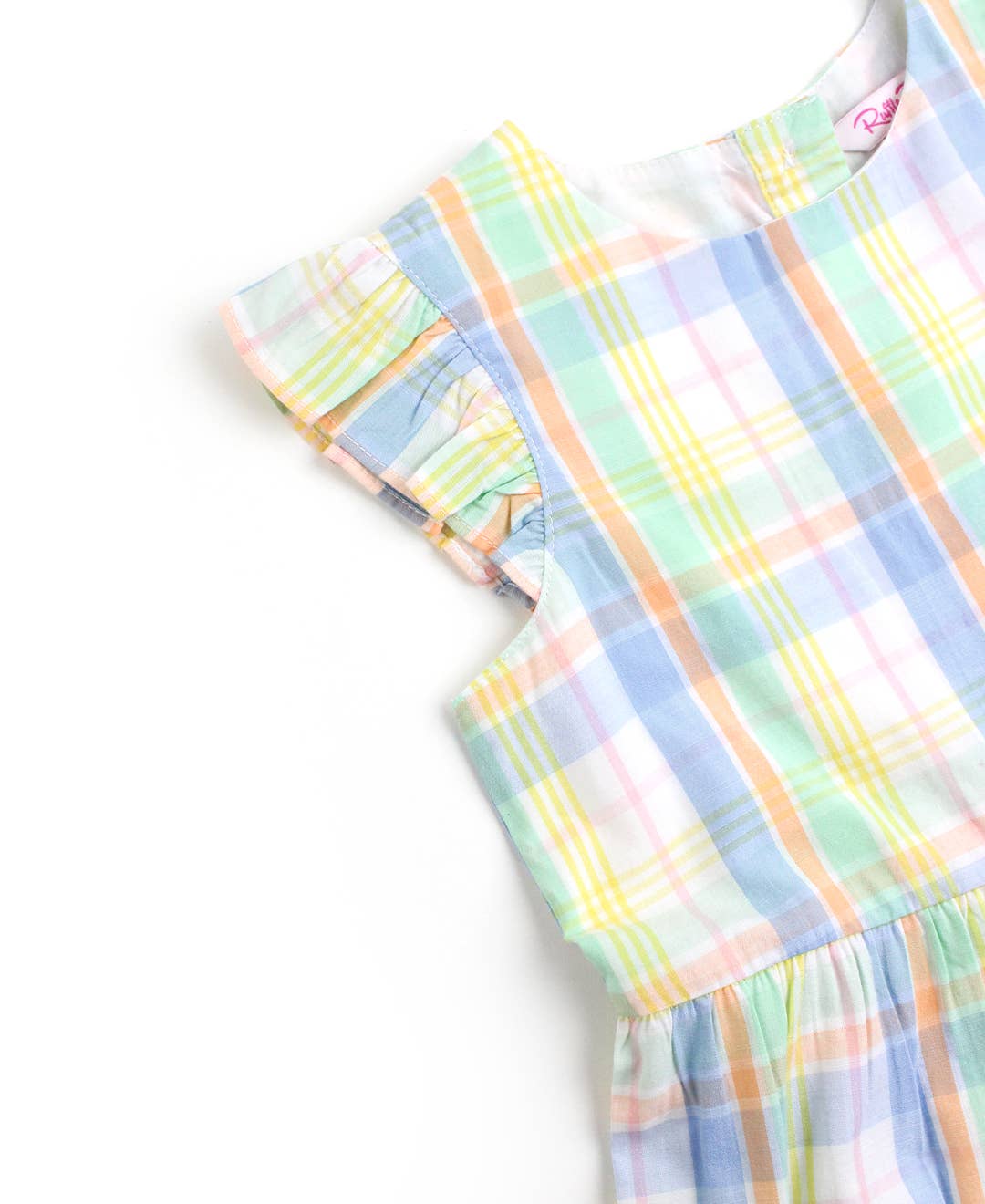 Baby Girls Clubhouse Rainbow Plaid Flutter Sleeve Tiered Dress: Multi-Color