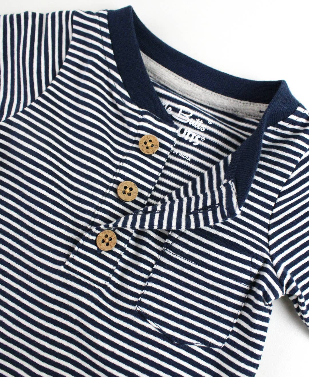 Baby Tiny Navy Stripe Knit Henley Pocket Romper: Blue