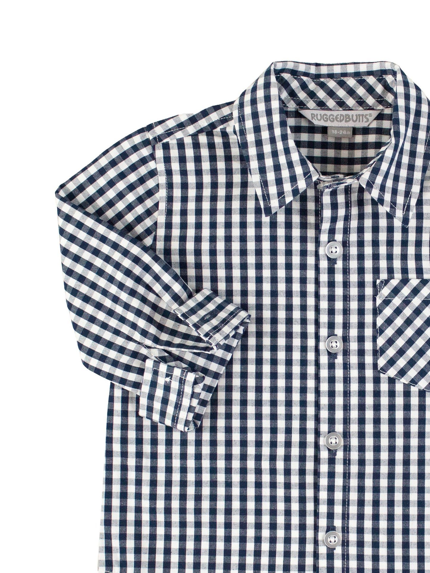 Baby Boys Gingham Long Sleeve Button Down Shirt: Black