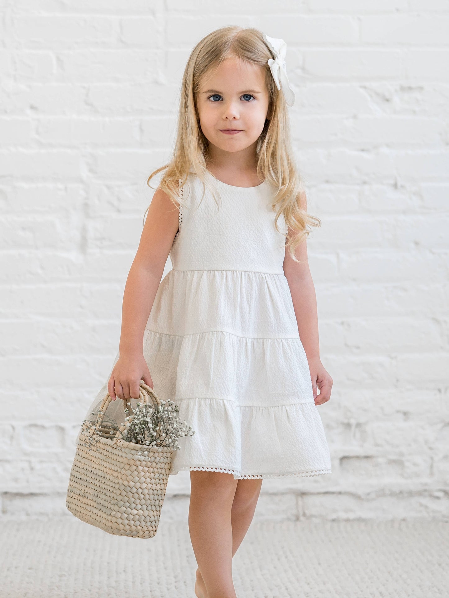 Organic Zoey Seersucker Tiered Dress - Coconut: 2T