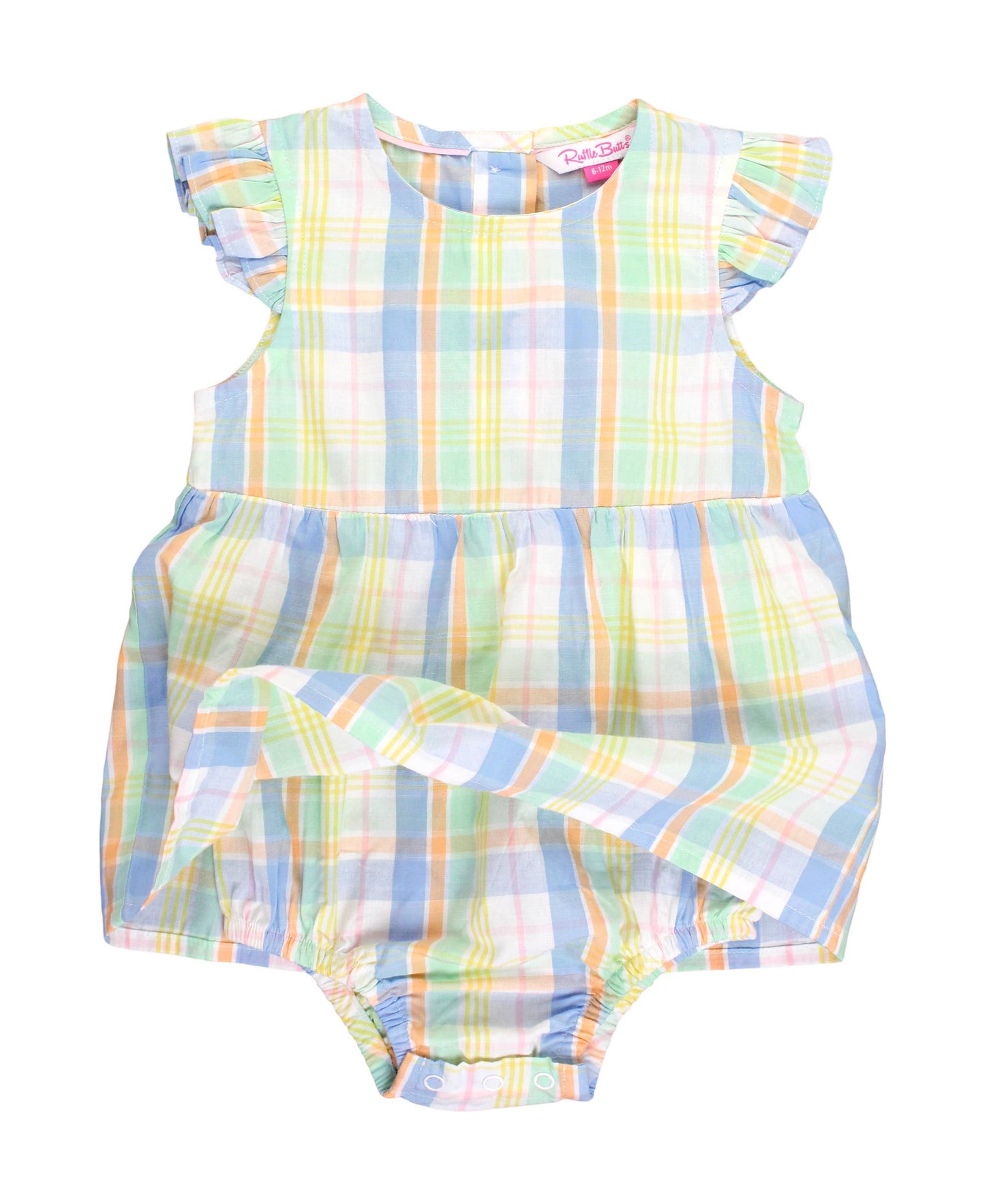 Baby Girls Clubhouse Rainbow Plaid Flutter Sleeve Skirted Romper: Multi-Color
