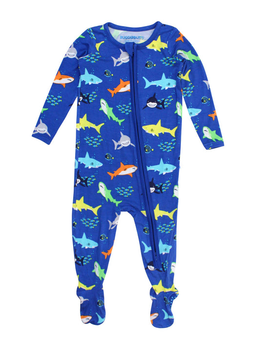 Baby Boys Happy Sharks Bamboo Viscose Footed One Piece Pajama: Blue