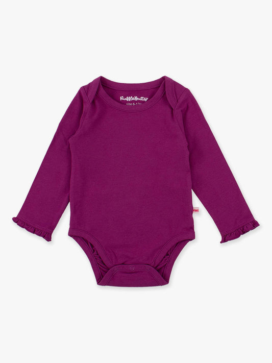 Baby Girls Knit Long Sleeve Ruffle Bodysuit: Plum Tart