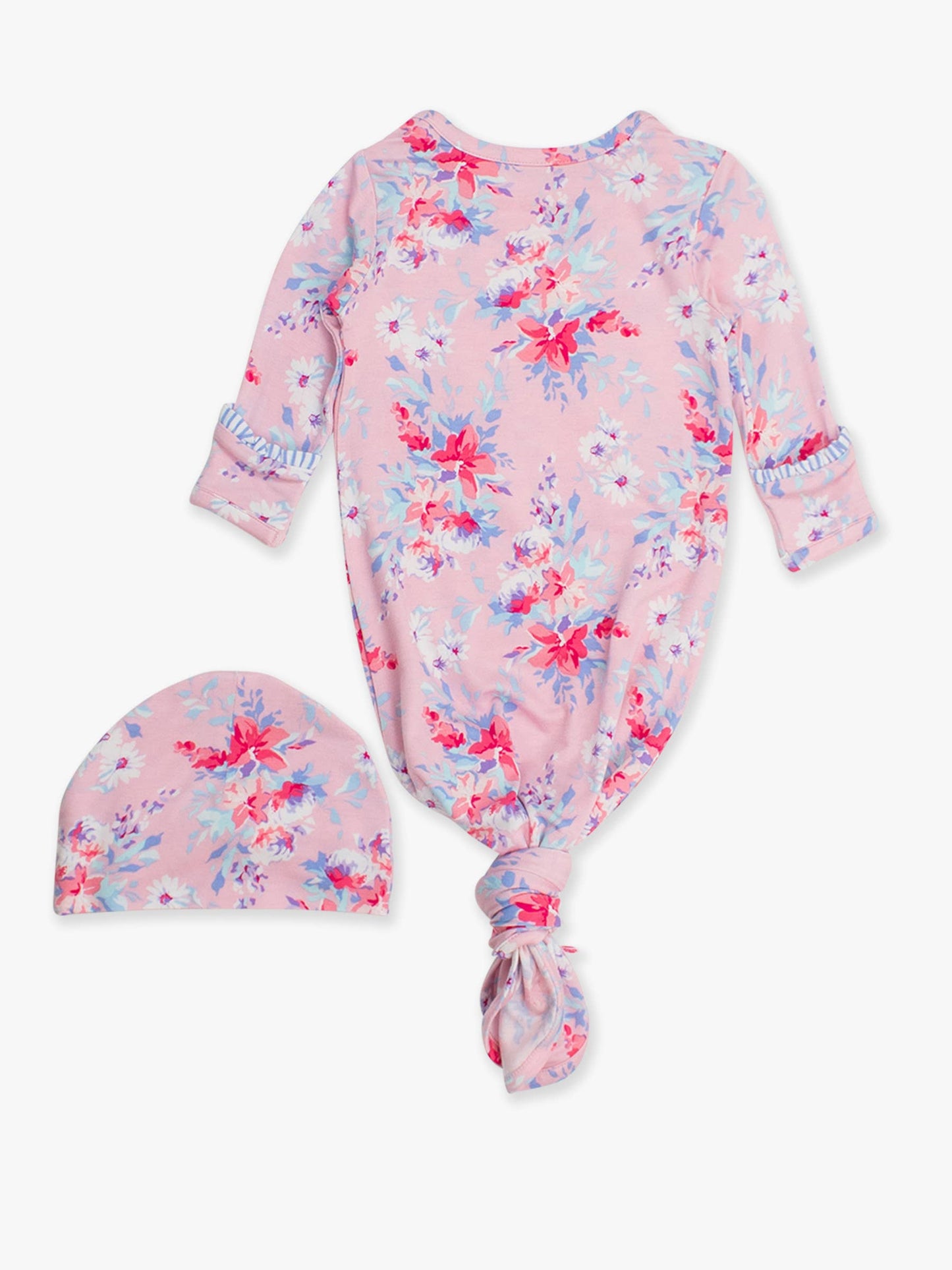 Pretty in Pink Floral Ruffle Knotted Sleep Gown & Bow Hat Set