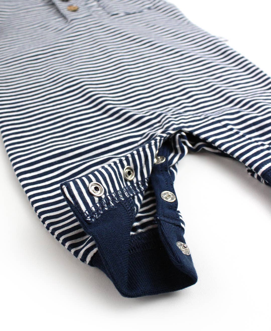 Baby Tiny Navy Stripe Knit Henley Pocket Romper: Blue