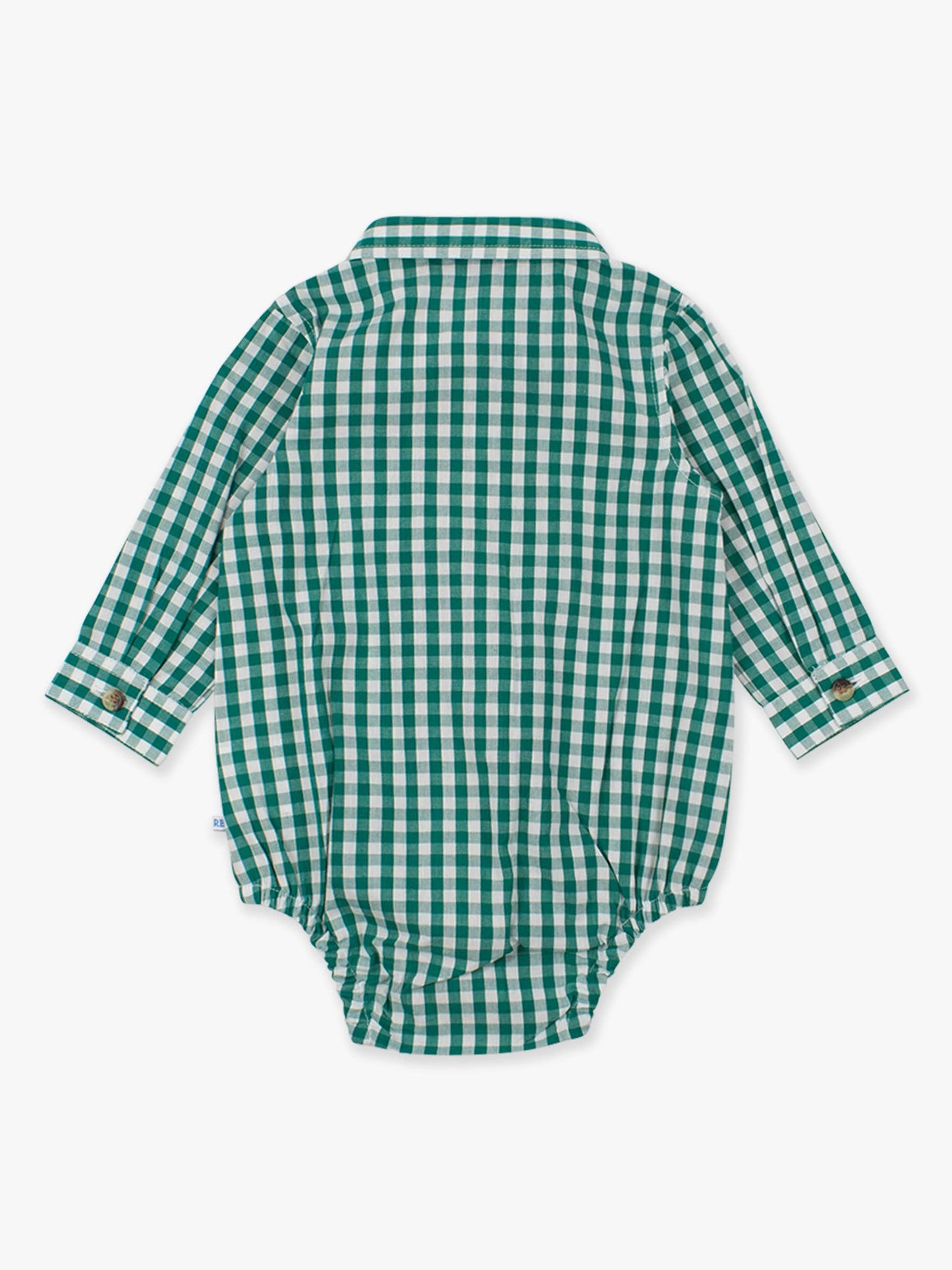 Baby Boys Classic Gingham Long Sleeve Button Down Bodysuit: Emerald Green