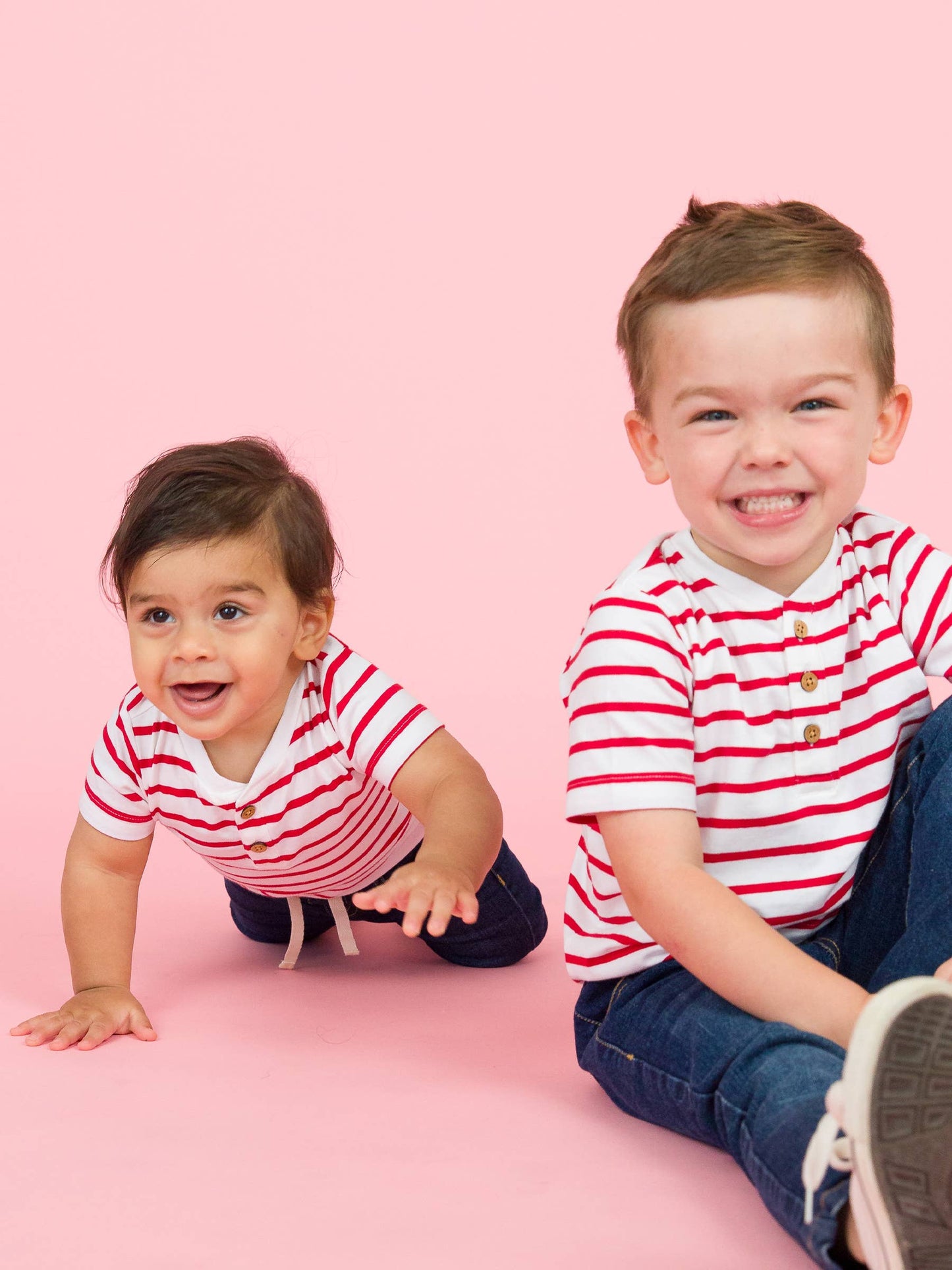 Boys Red & White Stripe Short Sleeve Henley