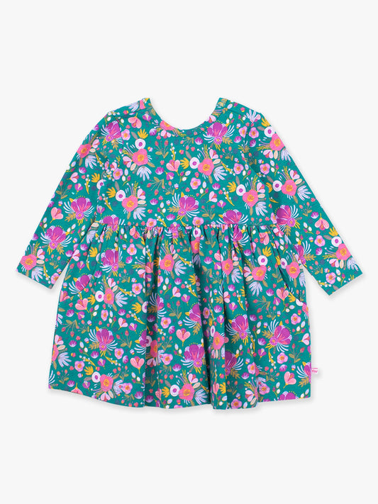 Baby Girls Knit Long Sleeve Twirl Dress: Emerald Floral