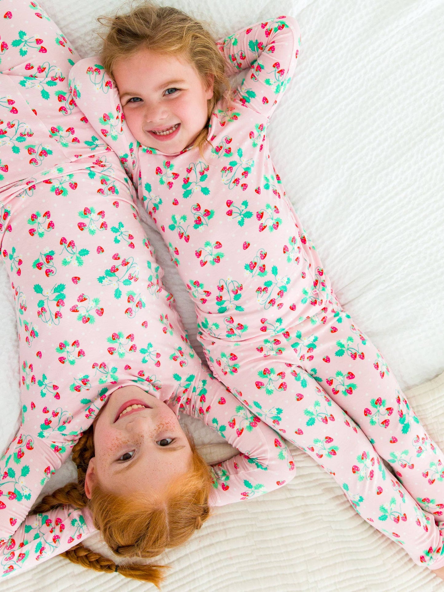 Toddler Girls Sweet As Strawberries Bamboo Viscose Ruffle Long Sleeve Pajama Set: Pink