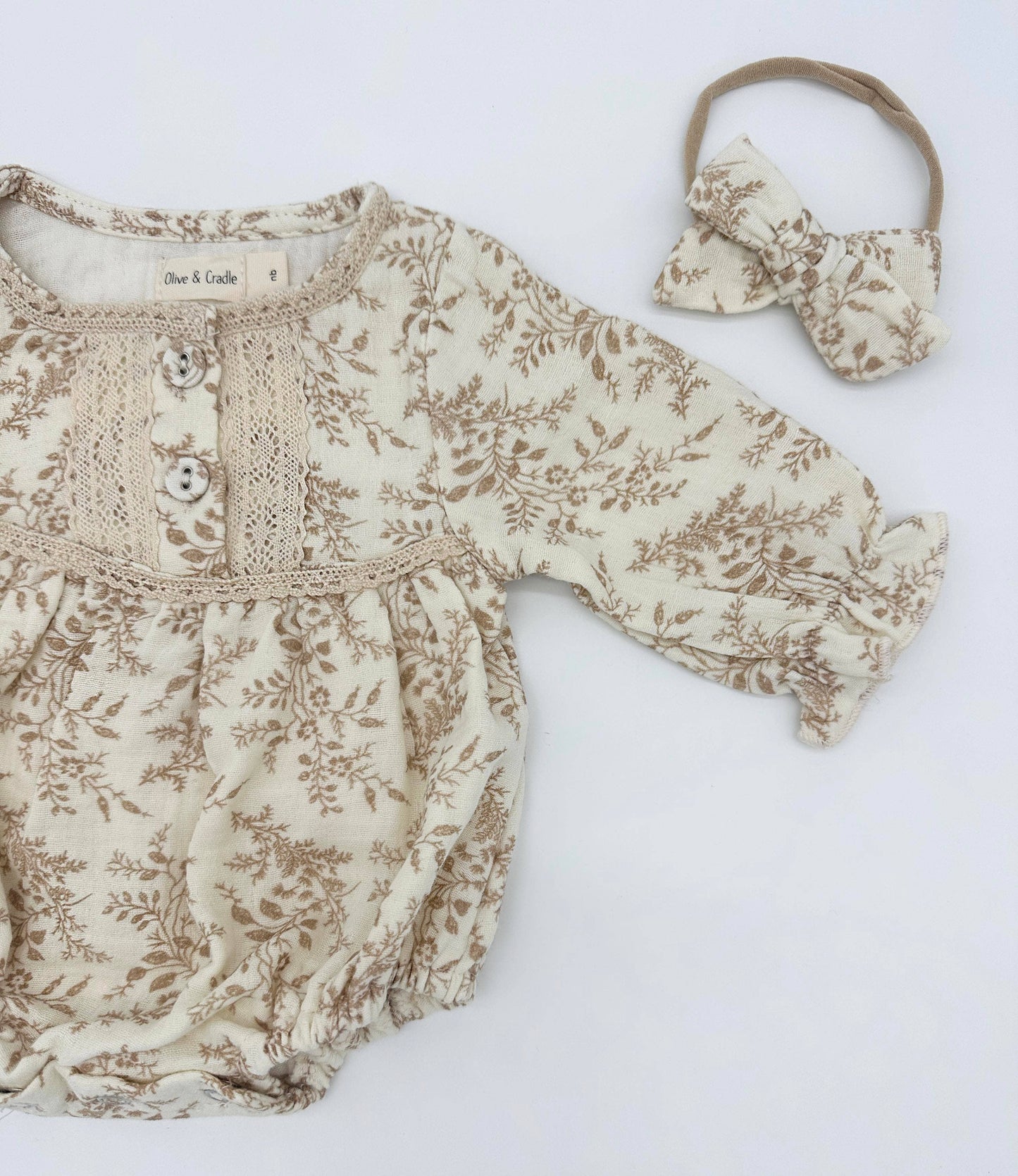 Elodie Long Sleeve Romper Set: 2pc Set (romper+Bow)