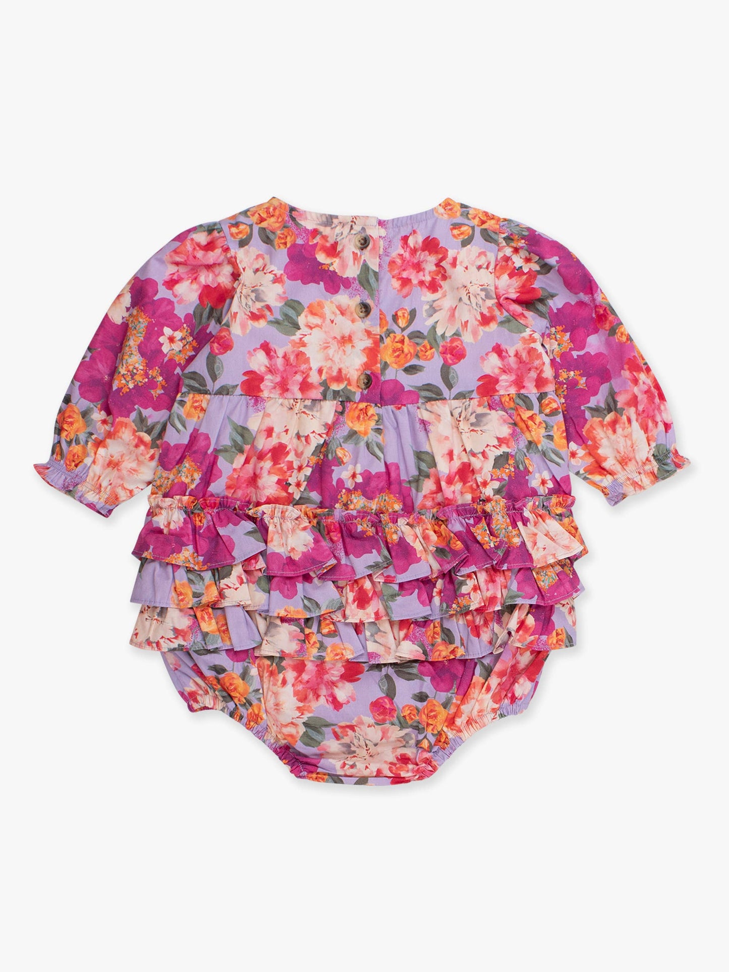 Baby Girls Long Sleeve Bubble Romper: Lavender Valley