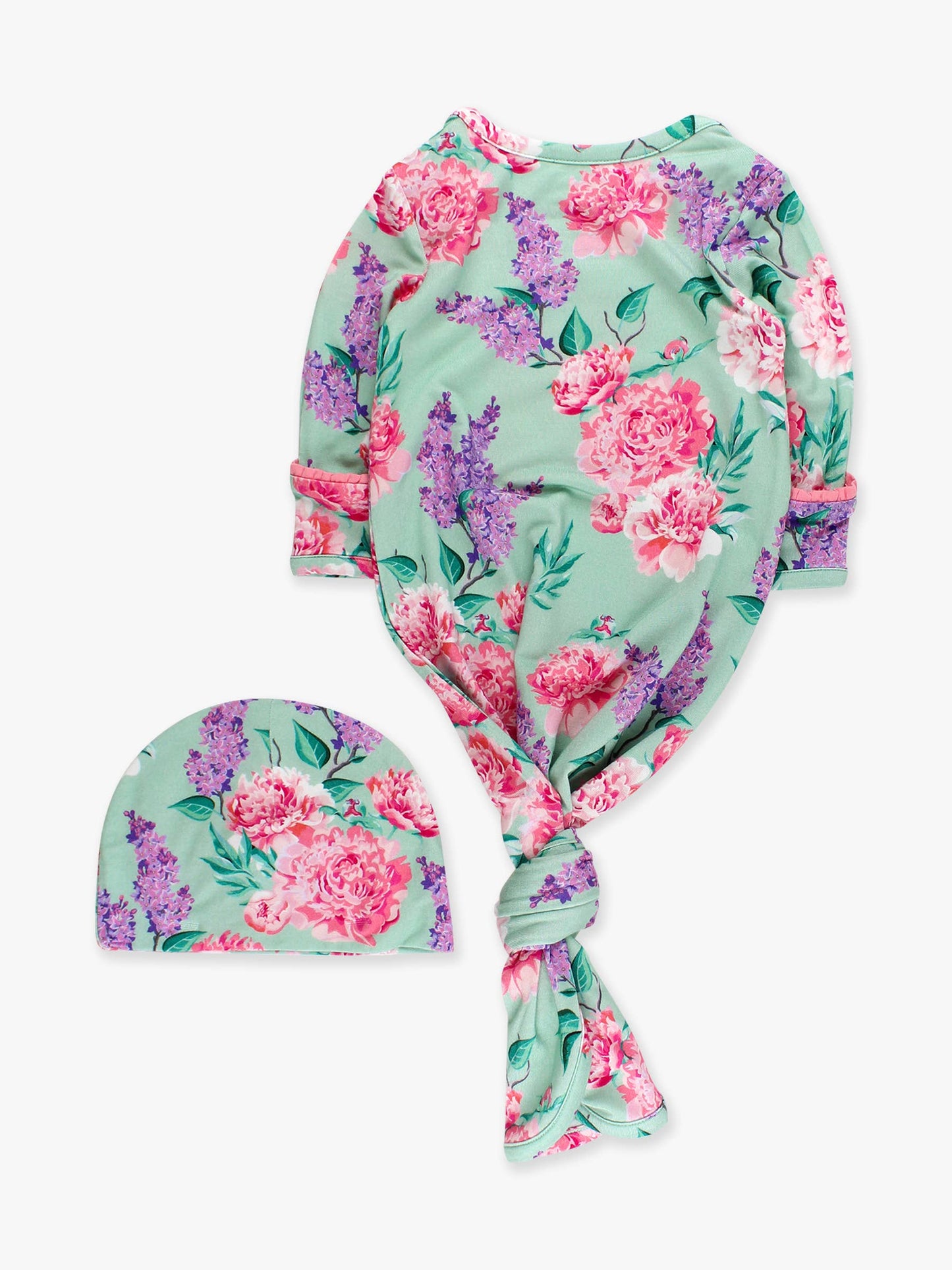 Sage Garden Ruffle Knotted Sleep Gown & Bow Hat Set