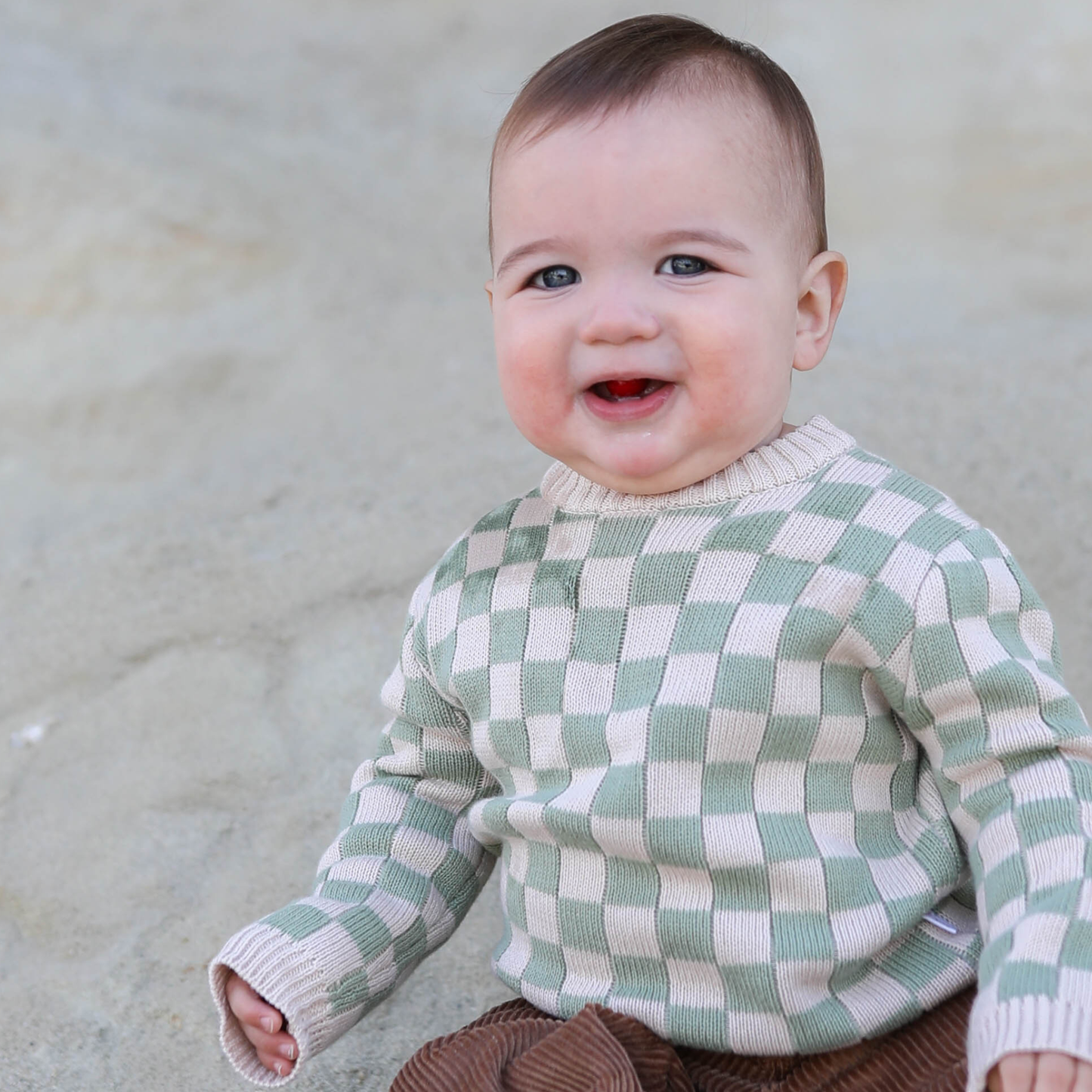 Baby Checkered Knit Sweater - Sage