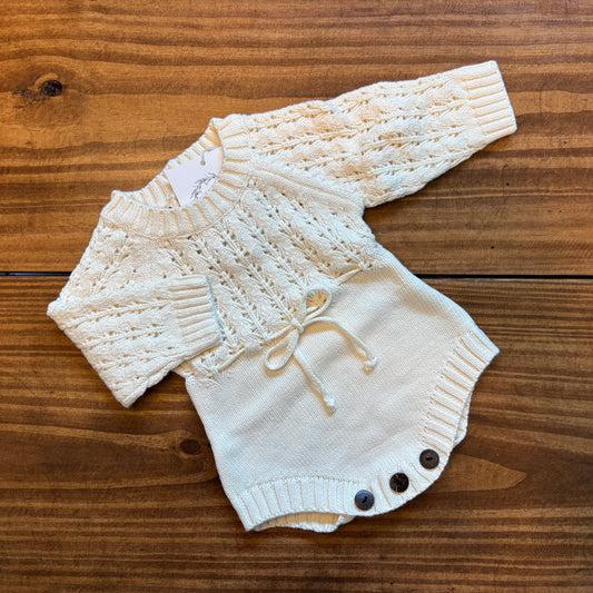 Zoya Knitted Sweater Romper: Cream