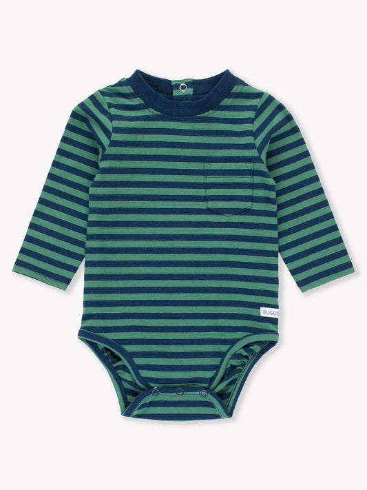 Baby Boys Crew Neck Pocket Bodysuit Fir Green & Navy Stripe