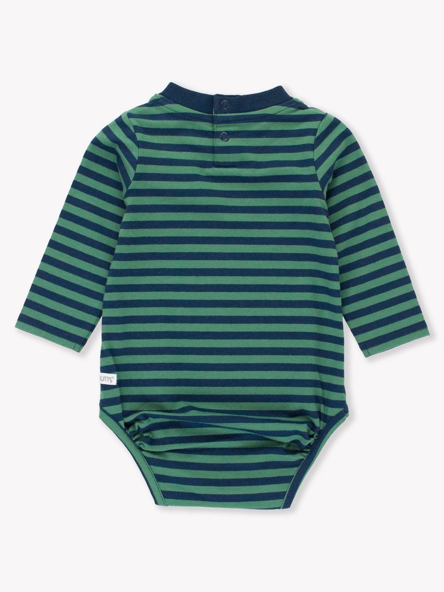 Baby Boys Crew Neck Pocket Bodysuit Fir Green & Navy Stripe