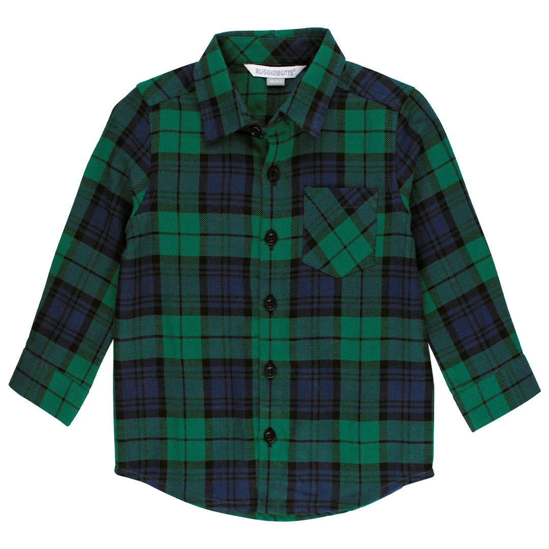 Baby Boys Hunter Plaid Flannel Long Sleeve Button Down Shirt: Green