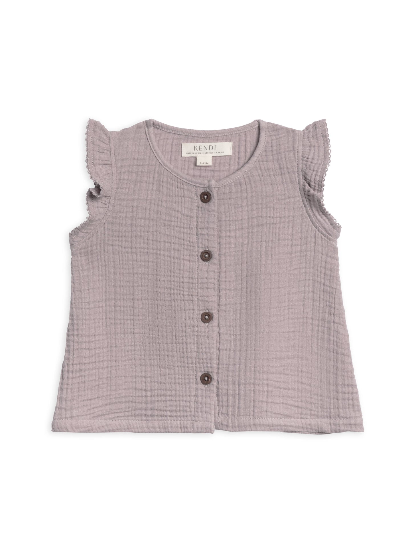 Tessa Muslin Button Front Ruffle Sleeve Top - Lilla: 18-24M
