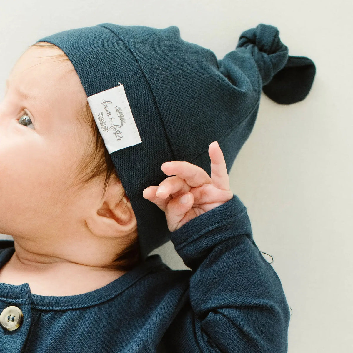 Organic Knotted Gown + Top Knot Hat | Navy Blue