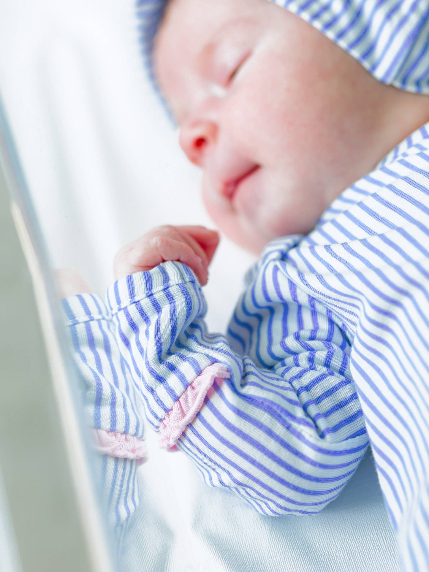 Periwinkle & White Micro Stripe Ruffle Knotted Sleep Gown & Bow Hat Set