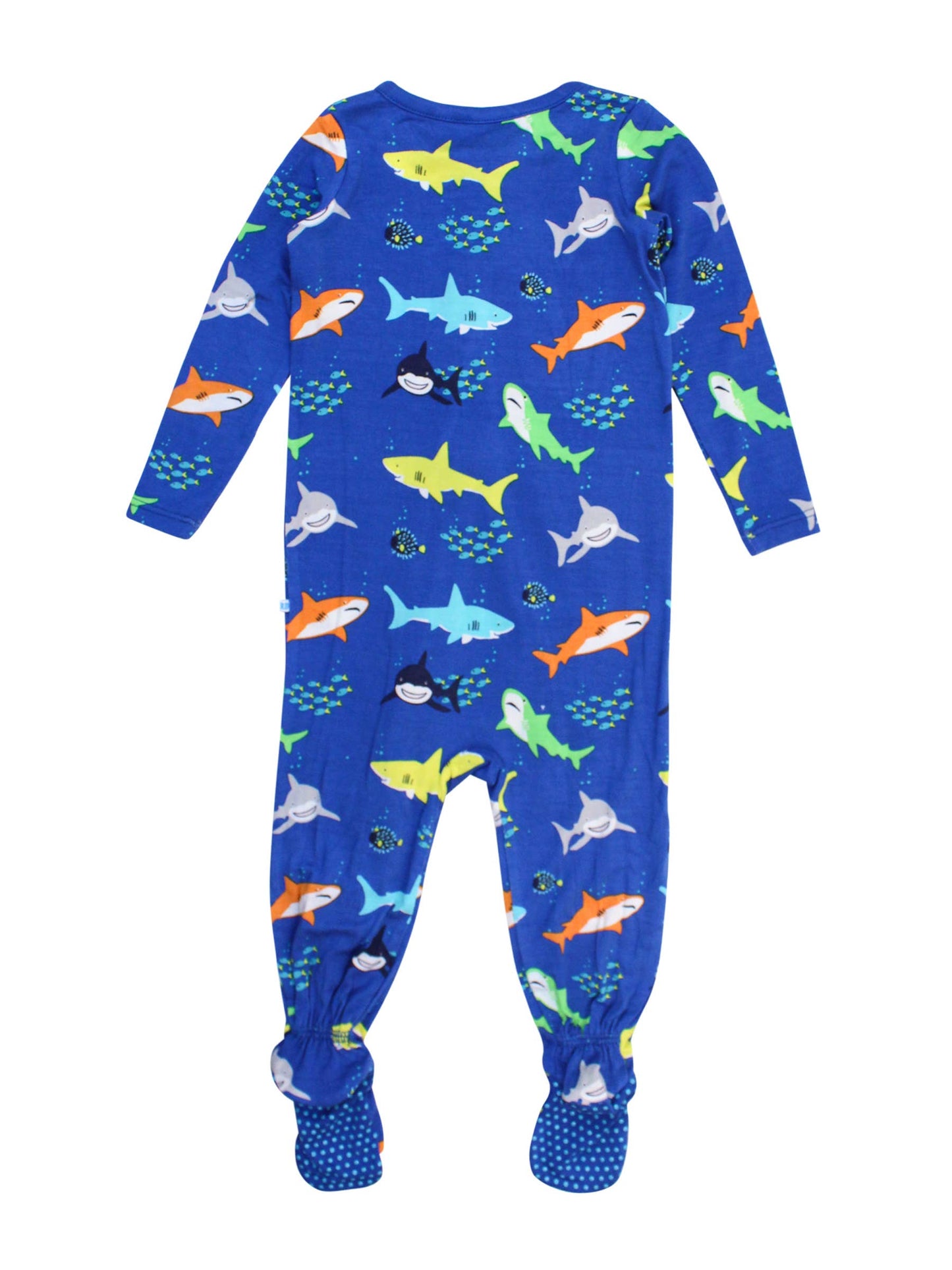 Baby Boys Happy Sharks Bamboo Viscose Footed One Piece Pajama: Blue