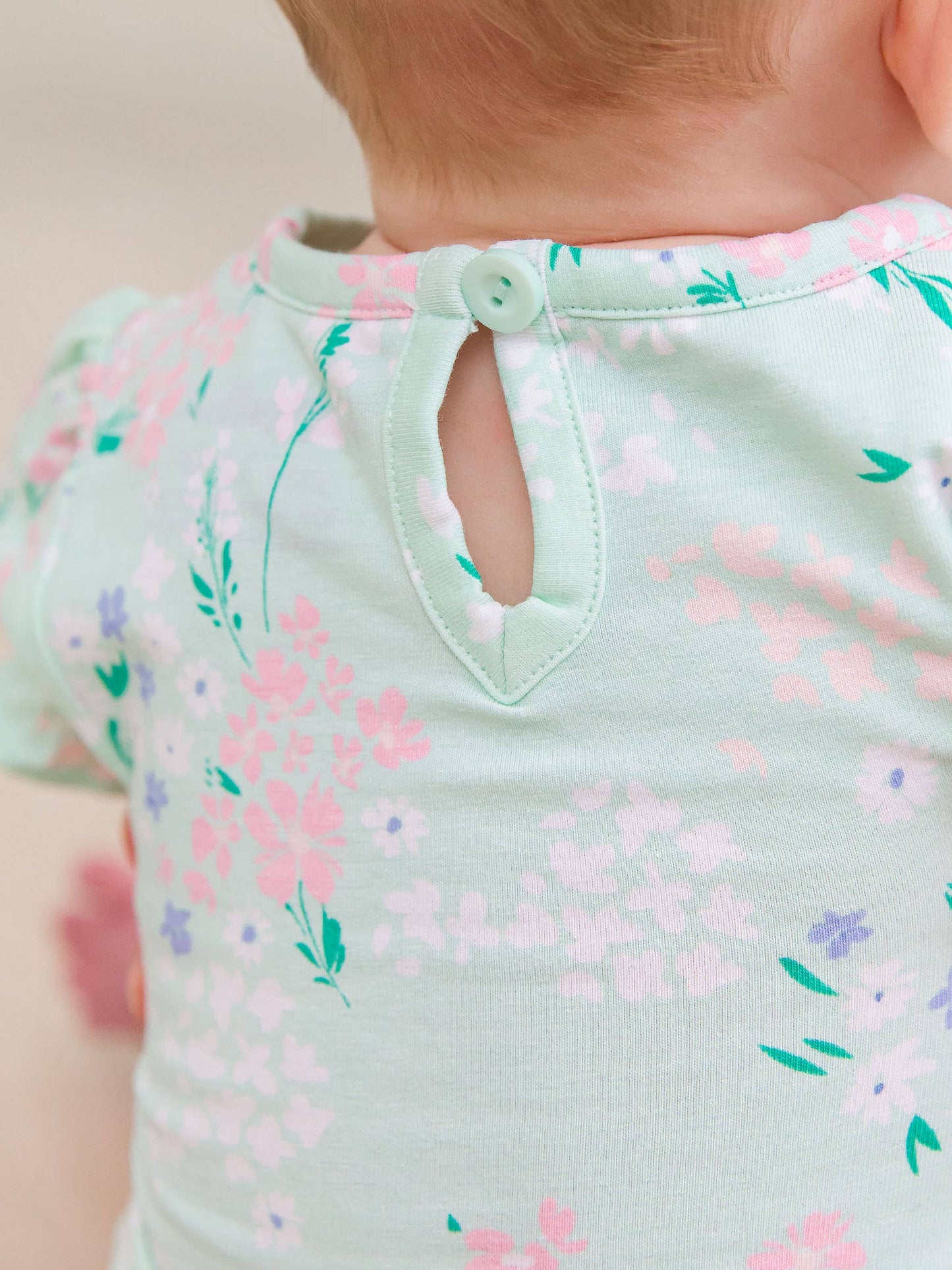 Baby Girls Mint Meadow Knit Puff Short Sleeve Bodysuit: Green