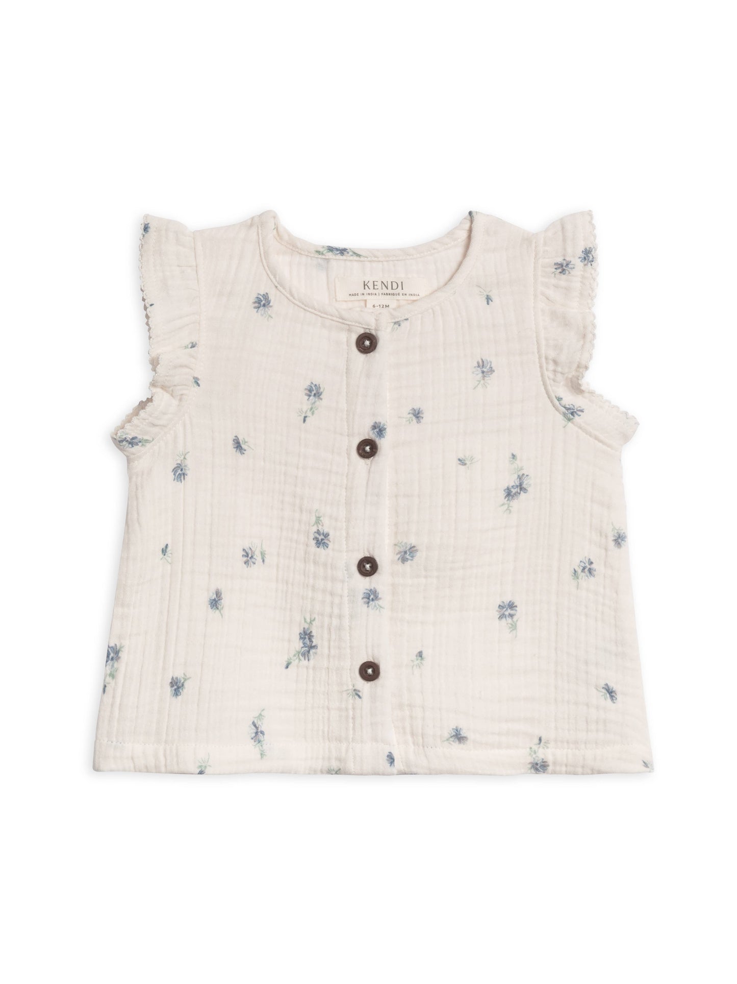 Tessa Muslin Button Front Ruffle Sleeve Top - Elena Floral: 12-18M