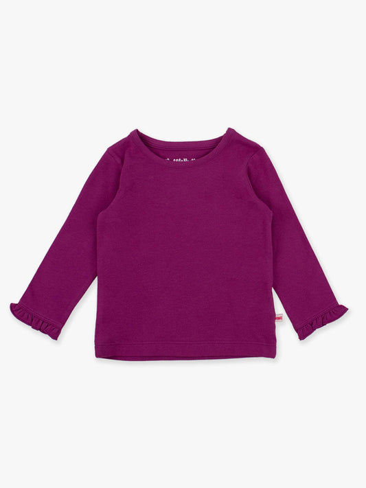 Girls Knit Long Sleeve Ruffle Sleeve Top: Plum Tart