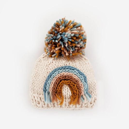 Teal Rainbow Knit Beanie Hat