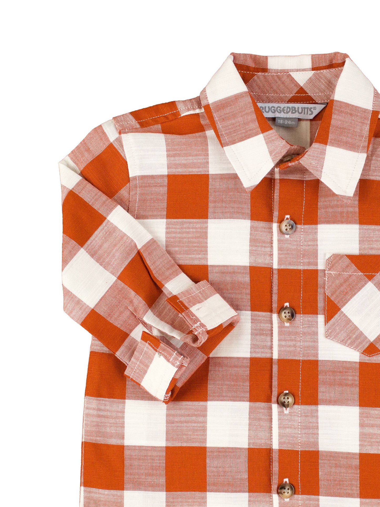 Baby Boys Rust Plaid Long Sleeve Button Down Shirt: Orange