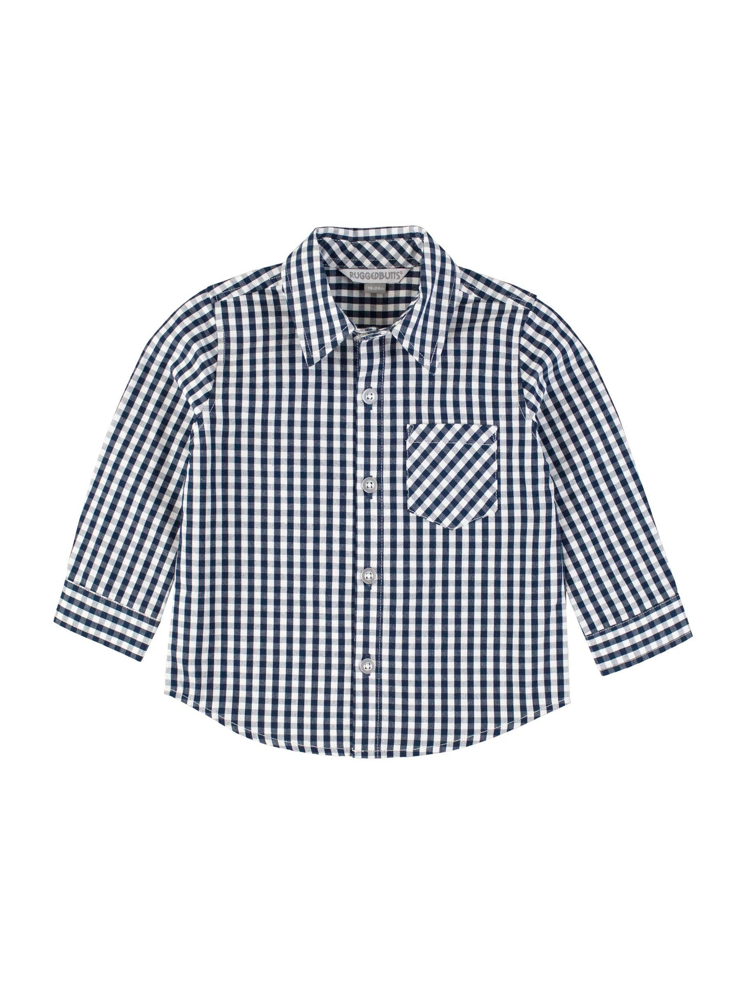 Baby Boys Gingham Long Sleeve Button Down Shirt: Black