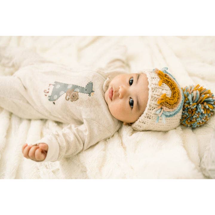 Teal Rainbow Knit Beanie Hat