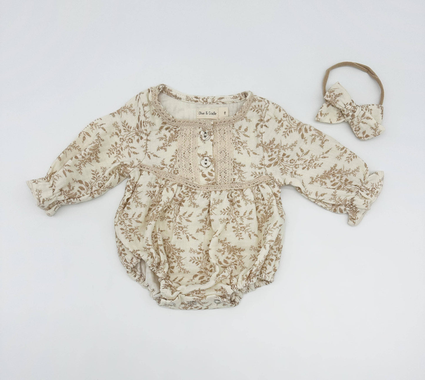 Elodie Long Sleeve Romper Set: 2pc Set (romper+Bow)