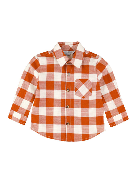 Baby Boys Rust Plaid Long Sleeve Button Down Shirt: Orange