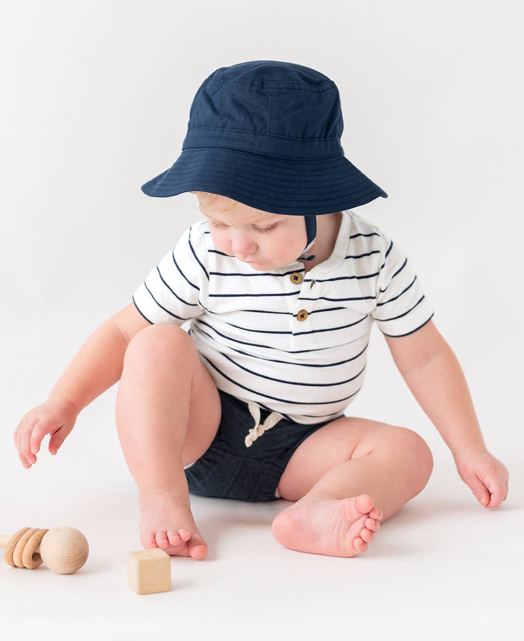 Baby Boys White & Navy Stripe Short Sleeve Henley Bodysuit