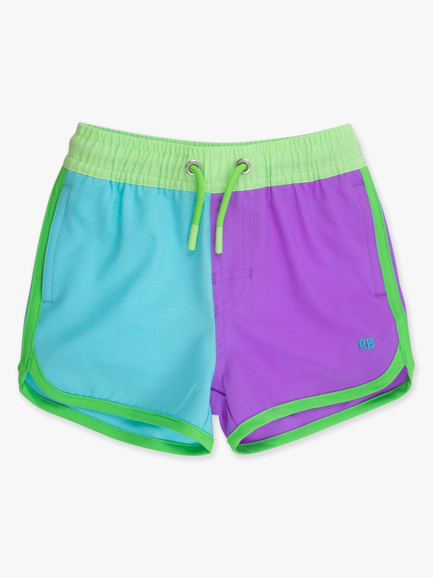 Boys Dolphin Hem Swim Trunks: Neon