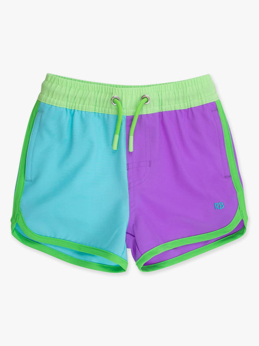 Boys Dolphin Hem Swim Trunks: Neon