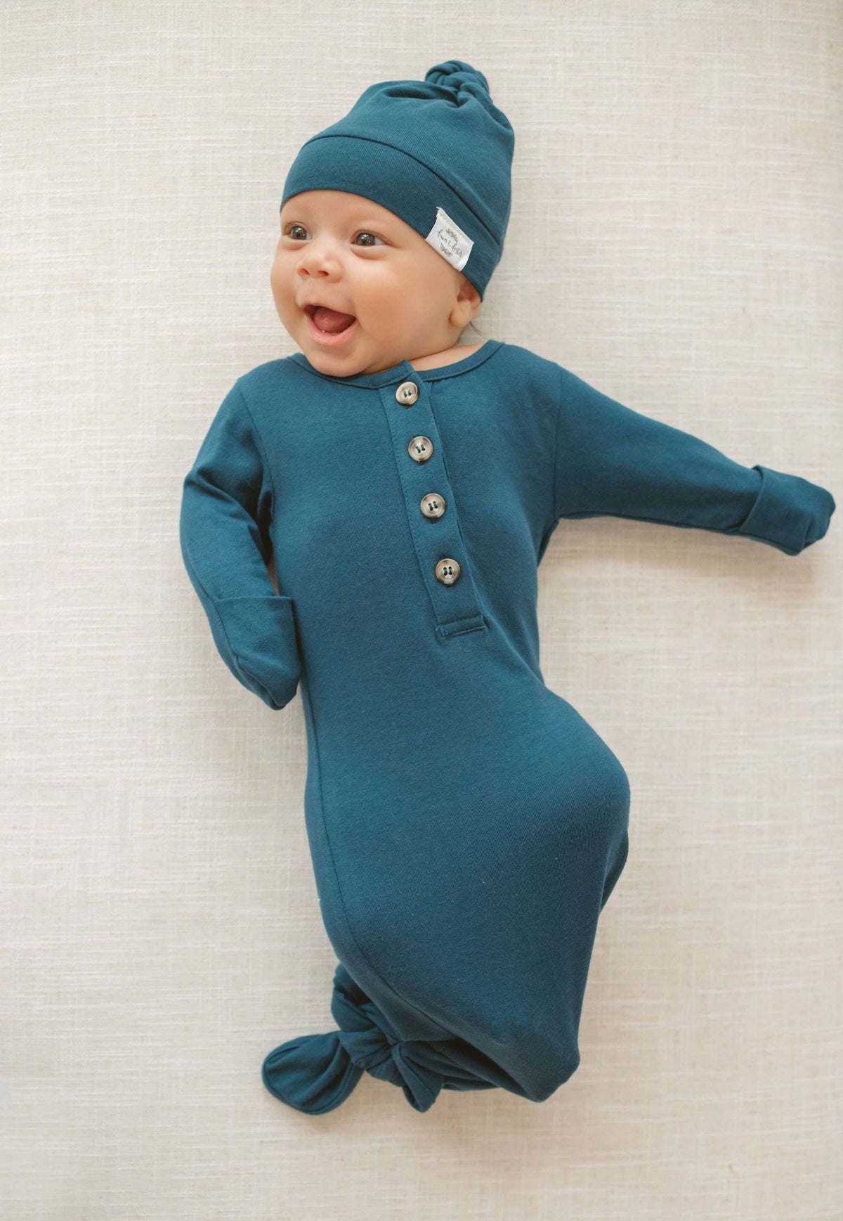 Organic Knotted Gown + Top Knot Hat | Navy Blue