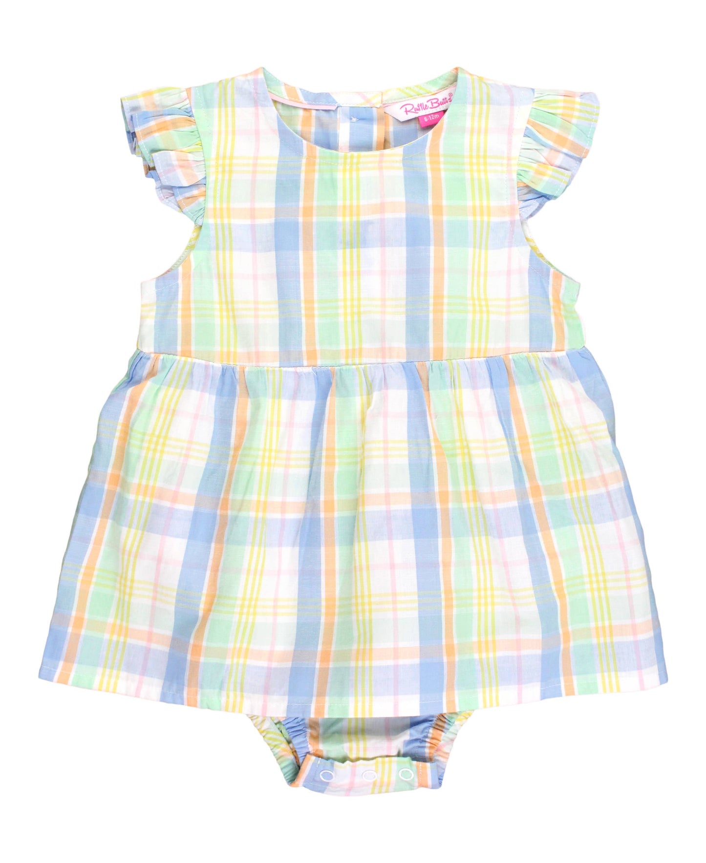 Baby Girls Clubhouse Rainbow Plaid Flutter Sleeve Skirted Romper: Multi-Color