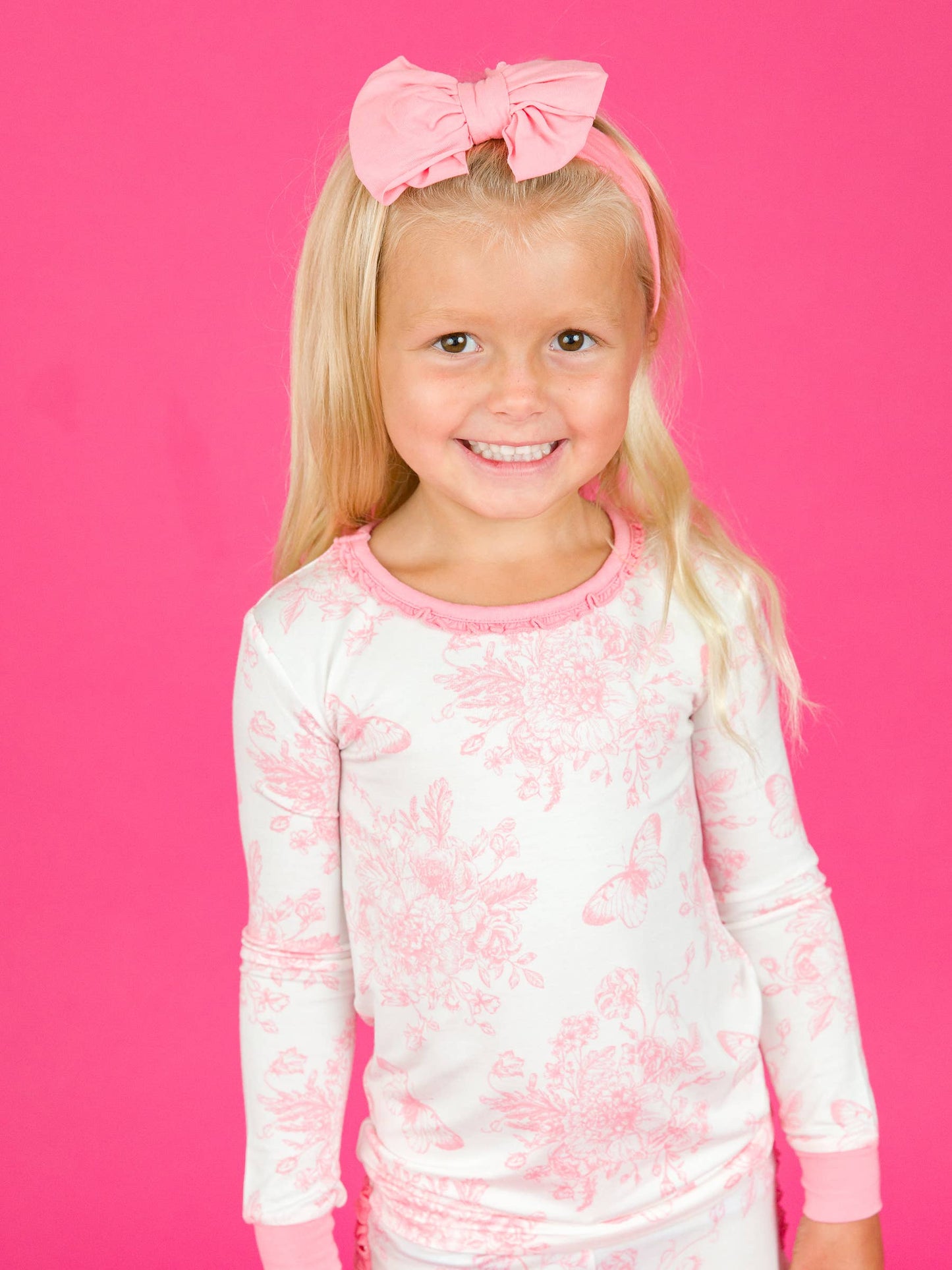 Butterfly Garden Toile Ruffle Long Sleeve Pajama Set with Signature Rear Ruffles