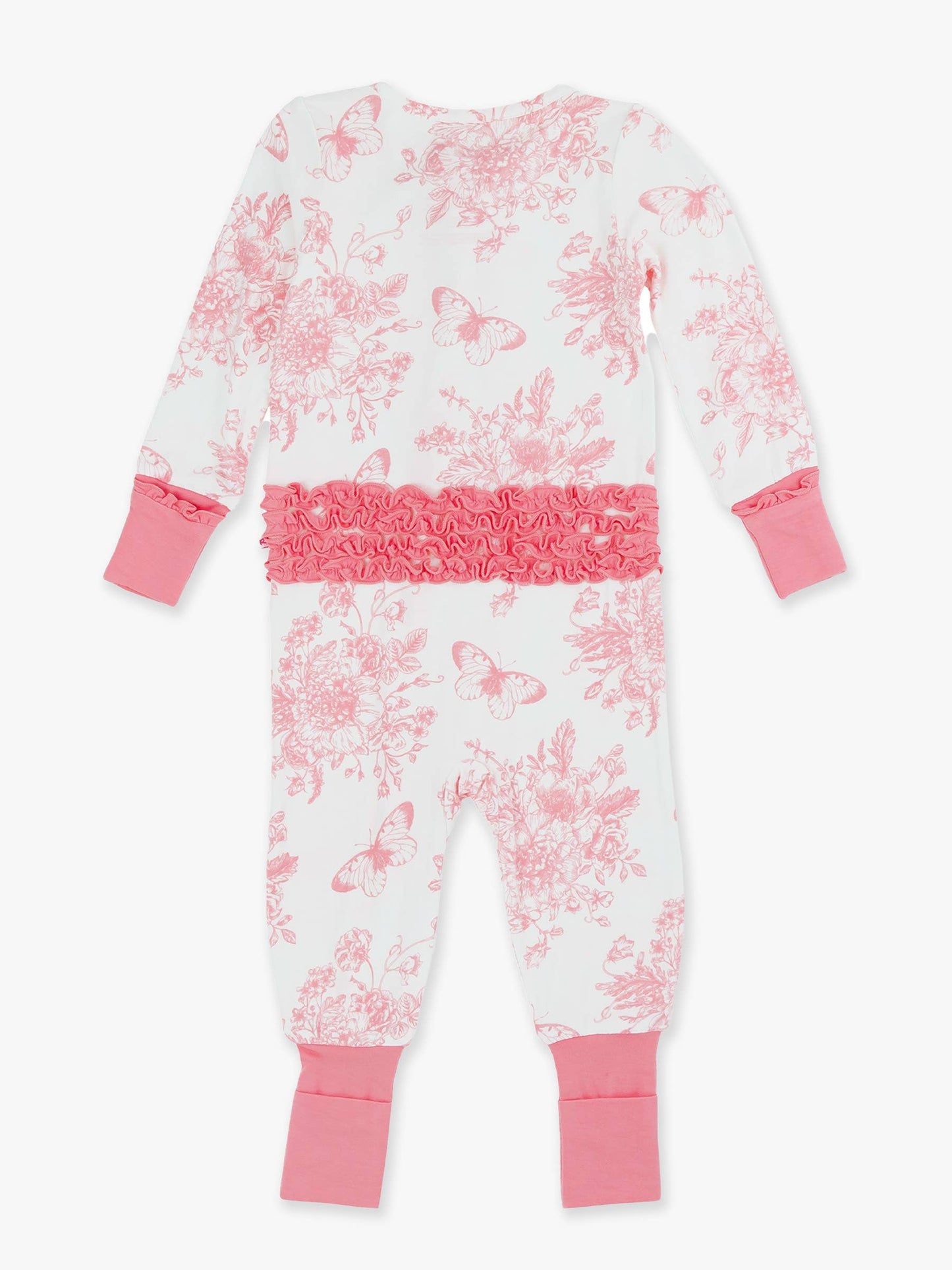 Butterfly Garden Toile Convertible Ruffle One Piece Footie Pajama