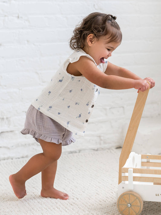 Tessa Muslin Button Front Ruffle Sleeve Top - Elena Floral