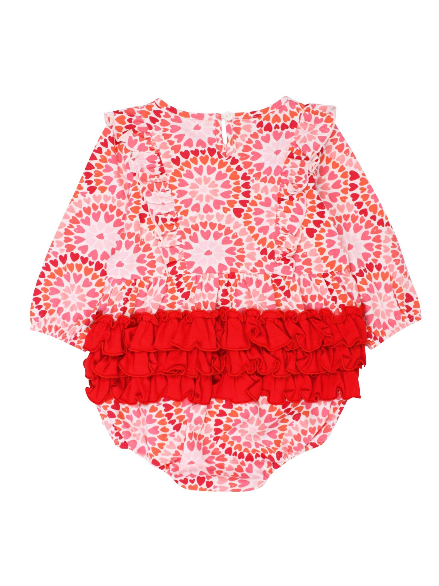 Baby Girls Pink Kaleidoscope Hearts Knit Long Sleeve Waterfall Bubble Romper