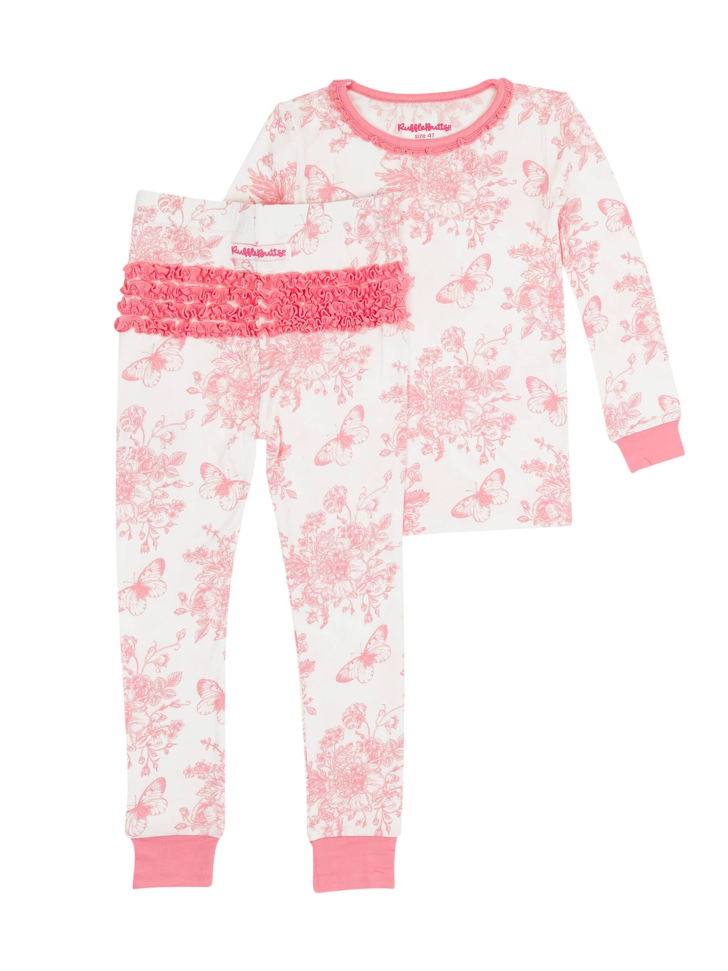 Butterfly Garden Toile Ruffle Long Sleeve Pajama Set with Signature Rear Ruffles