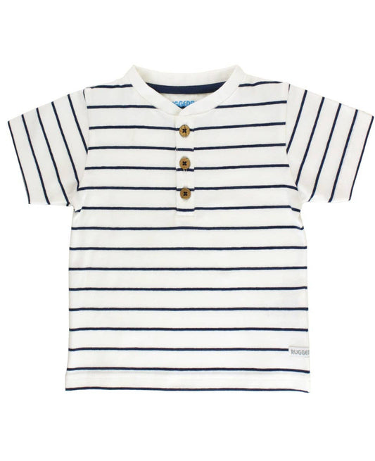 Boys White & Navy Stripe Short Sleeve Henley